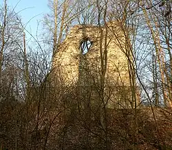 Blick vom Burghof auf die Rückseite des Bergfrieds