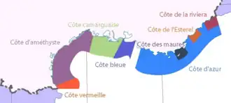 Lage der Côte Bleue an der französischen Mittelmeerküste (mittig)