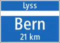 4.28 Ortsende auf Hauptstrassen (CH) – Lyss ist der nächste Ort auf dieser Strasse, bis Bern sind es 21 km