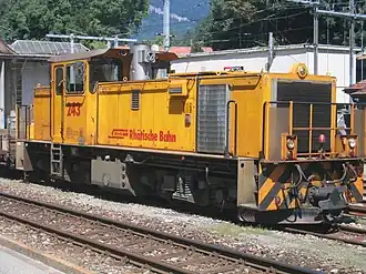 RhB Gmf 4/4 243 im ex Depot der Arosabahn im Sand in Chur