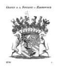 Gemehrtes Wappen der Grafen von de la Fontaine und Harnoncourt(-Unverzagt)