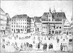 Marktplatz in Tübingen (Lithographie, ca. 1840)