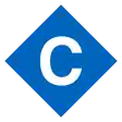 Viereckiges Liniensymbol mit dem weißen Buchstaben C in blau gefüllter Raute vor neutralem Hintergrund