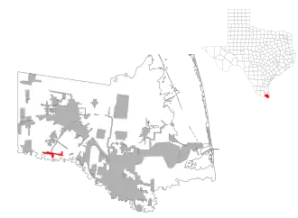 Lage von Los Indios im Cameron County (links) und in Texas (rechts)