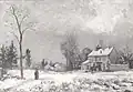 Le Relais de poste sur la route de Versailles, Louveciennes, neige