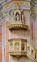 Die von Josef Barth gefasste und vergoldete Kanzel der Pfarrkirche St. Ulrich