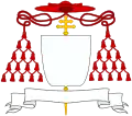 Wappen eines Kardinals. Mit dem roten Kardinalshut (galero) und 30 seitlichen Quasten (Fiocchi)