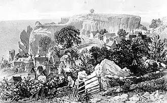 Burgfelsen und Ort Carlat im 19. Jh.