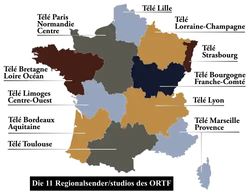 Karte regionaler Stationen des ORTF