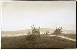 Caspar David Friedrich: Tollense-See, um 1806, Sepia-Zeichnung, 24,5 × 39 cm