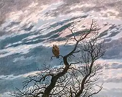 Eule auf schmucklosen Baum, Privatsammlung in Frankreich, Ölgemälde