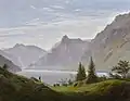 Romantik: Luftperspektive. Caspar David Friedrich: Landschaft mit Gebirgssee, Morgen, zwischen 1823 und 1835