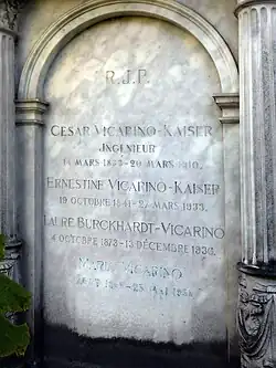César Vicarino-Kaiser (1833–1910) Ingenieur für Eisenbahnbau, Politiker, Grab auf dem Friedhof Wolfgottesacker, Basel