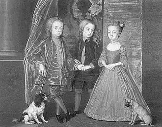 Lady Diana Spencer mit ihren Geschwistern (Gemälde von Bernard Lens, 1720)