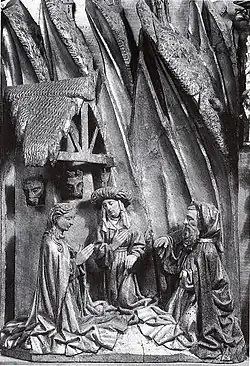 Christi Geburt vor einer Felslandschaft, im Mittelteil des Schreins