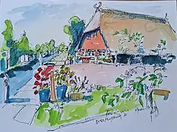 Aquarell, DIN A3, Wohnhaus in Hamburg-Finkenwerder