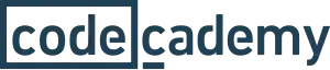 Das Wort codeacademy in dunkelblauen Kleinbuchstaben. Der Teil „code“ ist umrahmt, während das zweite c unterstrichen ist.