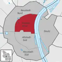 Lage des Stadtteils Altstadt-Nord im Stadtbezirk Köln-Innenstadt