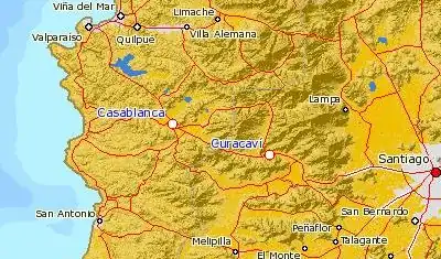 Lage von Curacavi zwischen Santiago und Valparaíso