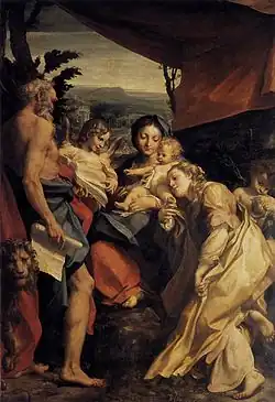 Madonna mit dem Kind, dem Heiligen Hieronymus und Maria Magdalena (Madonna di San Girolamo, genannt Il giorno) von Correggio ca. 1525–1528.