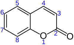 Nummerierung des Heterocyclen Cumarin.