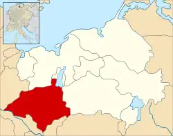 Lage der Grafschaft Schwerin (rot) in Nordostdeutschland um 1250