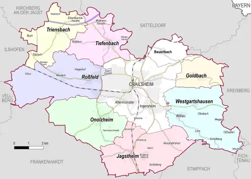 Grafik mit den Ortschaften und Stadtteilen der Stadt Crailsheim