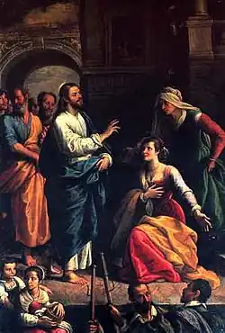 Fabrizio Santafede: Christus im Haus von Maria und Martha, 310 × 210 cm (1612)