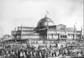Crystal Palace of New York, 1852. Perspektivische Zeichnung 42nd St. und 5th Ave., am Reservoire Square, New York, NY