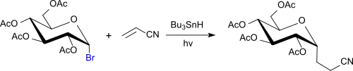 Radikalische Substitution an Acetobromglucose zum cyanethylierten Glucosetetraacetat