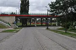 Reste der eingleisigen Strecke auf der Łukasińskiego-Straße