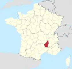 Lage des Departements Ardèche in Frankreich