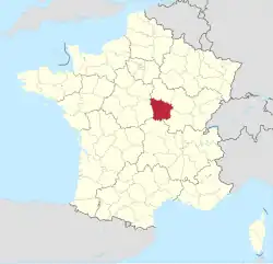 Lage des Departements Nièvre in Frankreich