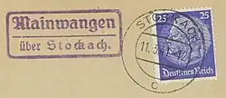 Posthilfstelle-Stempel „Mainwangen über Stockach“ (1941)