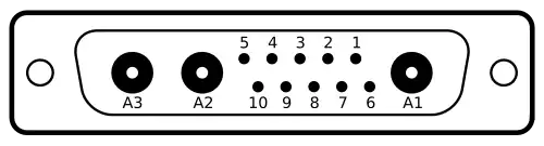 DB-13W3&nbsp;a 13-pol Stift (männlich) + 3 Coaxial Buchse (weiblich)