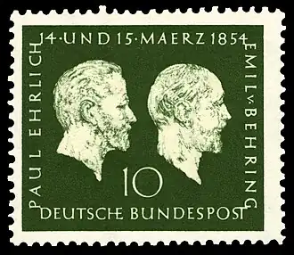 Westdeutsche Briefmarke (1954) zum 100.&nbsp;Geburtstag von Paul Ehrlich und Emil von Behring