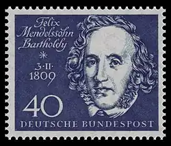 Briefmarke der Deutschen Bundespost (1959) zum 150.&nbsp;Geburtstag und zur Einweihung der Beethovenhalle in Bonn