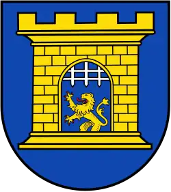 mit gezogenem silbernem Gitter und goldenem Löwen im Wappen von Dillenburg