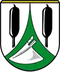 Wappen der Gemeinde bis 1974 sowie des Ortes