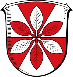 silbern und rot sechsfach balkenweise geständerter Schild (Hohenroda)