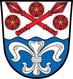 Partisane, irrtümlich als Lilie interpretiert, im Wappen von Hohenroth