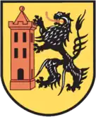 Turm im Wappen von Meißen wird vom Löwen gehalten