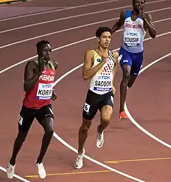 Sechster Vorlauf (v.&nbsp;l.&nbsp;n.&nbsp;r.): Emmanuel Korir, Jonathan Sacoor, Rabah&nbsp;Yousif