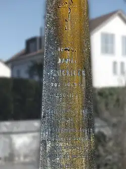 Daniel Flückiger (1820–1893) Landwirt, Notar, Oberst. Grab im reformierten Kirchhof von Aarwange