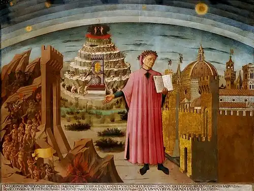 Dante und die Göttliche Komödie, Fresko von Domenico di Michelino, 1465