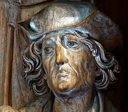 Selbstporträt Tilman Riemenschneiders in der Predella des Marienaltars.