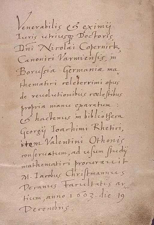 Jakob Christmann (1554–1613), Handschrift von 1603[4]