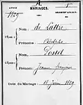 Eintrag seiner Hochzeit mit Jeanne Françoise Postel am 18. Juni 1829 im 1. Arrondissement in Paris