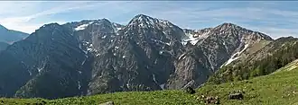 Demeljoch von Norden (links Zotenjoch, Mitte Demeljoch, rechts Dürrnbergjoch)