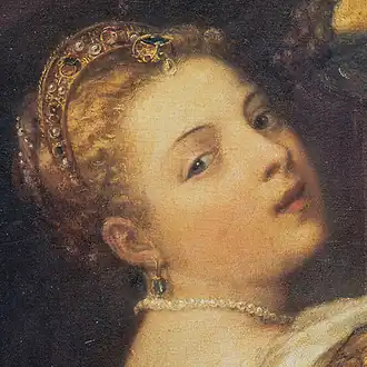 Mädchen mit Fruchtschale, Detail Tizian, um 1555, Öl auf Leinwand, 106,2 × 84,8 cm, Berlin, Gemäldegalerie